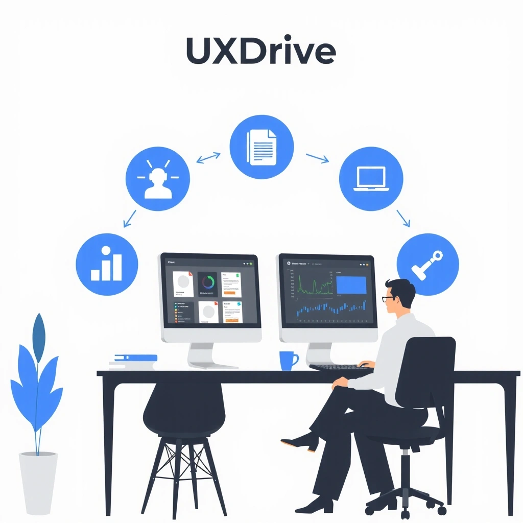 UXDrive design process showing user research and wireframing